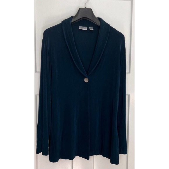 Chicos‎ Womens Cardigan Blue Long Sleeve Stretch Button Shawl Collar Slit 1 - Picture 1 of 9
